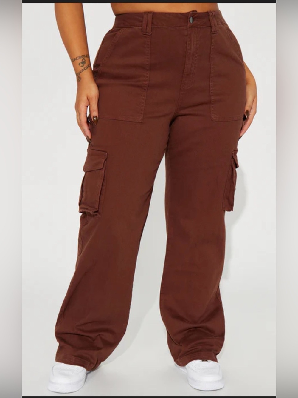 Fashion Nova Brown Cargo Utility Pants High Rise Wide Leg Size 14